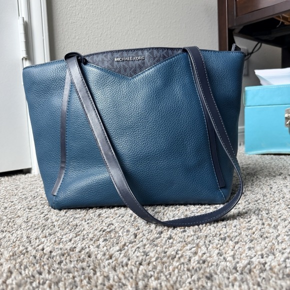 Michael Kors Handbags - Michael Kors Whitney Teal Pebbled Leather Tote Bag Blue Silver Hardware Small